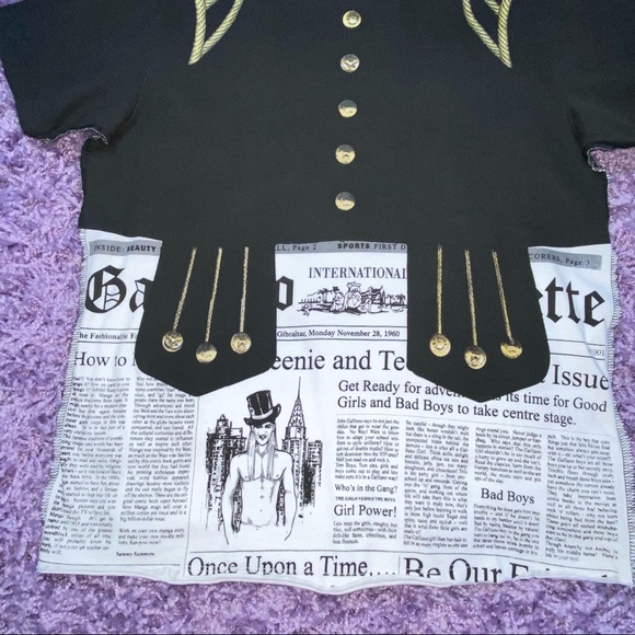 M VTG John Galliano Dior Newspaper Gazette Military Trompe L’oeil Tee Shirt - Picture 5 of 11